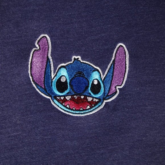 Lilo and Stitch T-shirt, Ladies Size Large, Embroidered Stitch, Navy Ringer - Picture 3 of 5